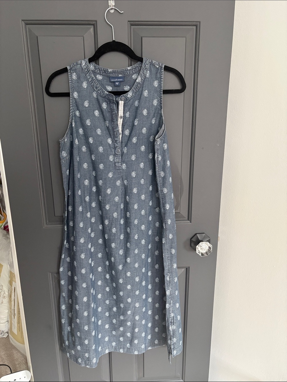 Sleeveless Blue Printed Midi Shift Dress